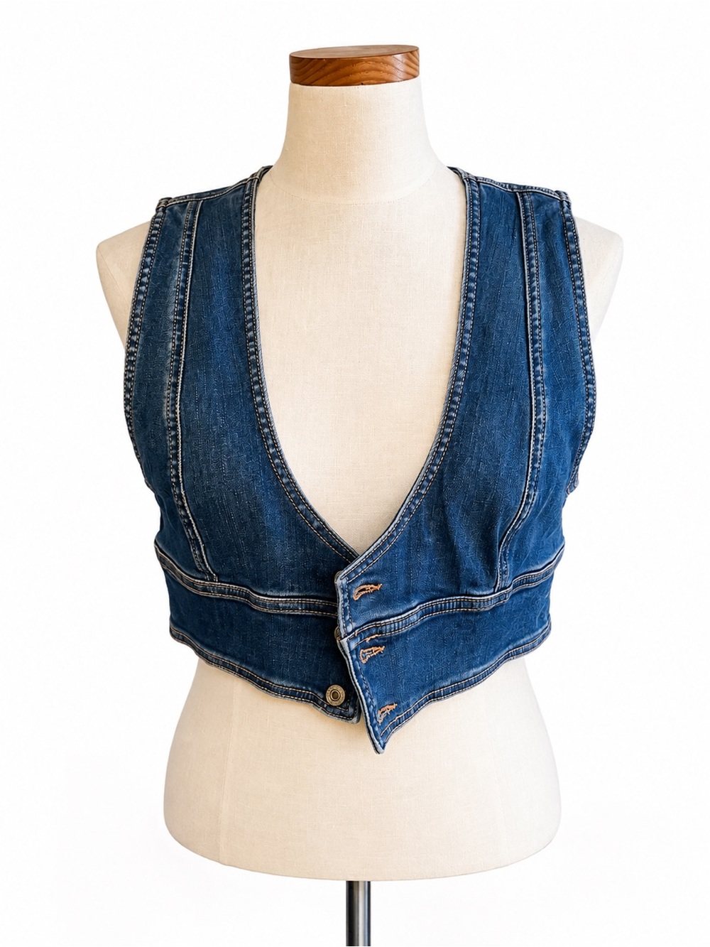 American Eagle Outfitters Blue Denim Cropped Vest